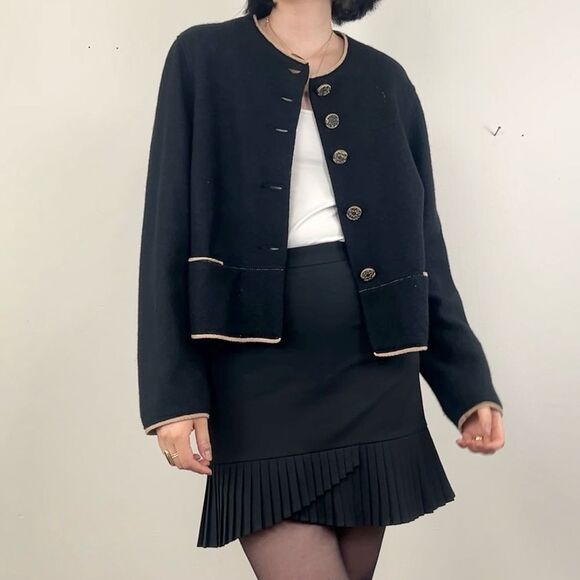 Vintage Geisswein Black Wool Boho Cropped Cardigan - Picture 2 of 8